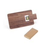 Personalisierbare USB Karte aus Walnussholz, personalisierbar farbe dunkler holzton Ansicht der Schachtel