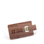 Personalisierbare USB Karte aus Walnussholz, personalisierbar farbe dunkler holzton Ansicht mit Druckbereich
