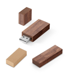 Personalisierbar USB Stick mit Walnussholzgehäuse und Schutzkappe farbe dunkler holzton Ansicht der Schachtel