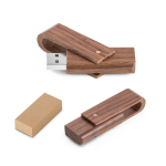 Personalisierbarer vollständig drehbarer USB Stick aus Walnussholz farbe dunkler holzton Ansicht der Schachtel