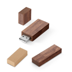 Personalisierbarer USB Stick aus Walnussholz mit Schutzkappe farbe dunkler holzton Ansicht der Schachtel