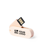 Personalisierbar schlanker drehbarer USB Stick mit Holzgehäuse farbe heller holzton Ansicht mit Druckbereich