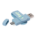Personalisierbarer Dual USB Stick aus Weizenstroh mit Typ C Anschluss farbe blau