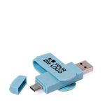 Personalisierbarer Dual USB Stick aus Weizenstroh mit Typ C Anschluss farbe blau Ansicht mit Druckbereich