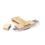Personalisierbarer drehbarer Holz USB Stick mit Typ C Anschluss farbe heller holzton