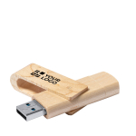 Personalisierbarer drehbarer Holz USB Stick mit Typ C Anschluss Ansicht mit Druckbereich