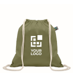 Baumwoll-Zuziehbeutel mit gerafftem Verschluss 180 g/m² farbe dunkelgrün Ansicht mit Druckbereich