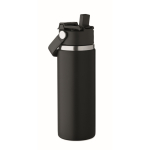 Doppelwandige Edelstahlflasche mit Strohhalm 500 ml farbe schwarz