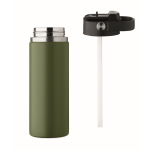 Doppelwandige Edelstahlflasche mit Strohhalm 500 ml farbe dunkelgrün