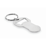 Schlüsselanhänger Flaschenöffner aus recyceltem Aluminium mit Einkaufswagenchip farbe silber