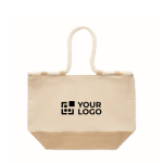 Strandtasche aus Baumwolle mit Jute und Reißverschluss 280 g/m² farbe beige Ansicht mit Druckbereich