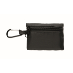Kompaktes Erste-Hilfe-Set in RPET-Tasche mit Aluminiumkarabiner farbe schwarz dritte Ansicht