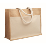 Jutetasche mit Fronttasche und Kordelgriffen 280 g/m² farbe beige