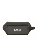 Kulturbeutel aus RPET-Polyester 600D mit Trageschlaufe und Reißverschluss farbe schwarz Ansicht mit Druckbereich