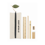 Schreibset in Jutebeutel mit verschiedenen Schulutensilien farbe schwarz Ansicht mit Druckbereich