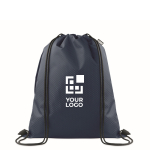 Kordelrucksack aus RPET mit Seitentasche und Reißverschluss farbe blau Ansicht mit Druckbereich