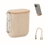 Kabelset im Etui mit Deckel, der als Handyhalter dient farbe beige