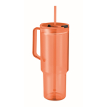 Transluzenter tragbarer RPET-Becher mit Deckel und Strohhalm 1,2 L farbe orange-transparent