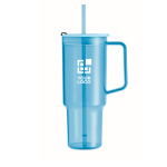 Transluzenter tragbarer RPET-Becher mit Deckel und Strohhalm 1,2 L farbe transparentes hellblau Ansicht mit Druckbereich