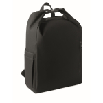 Rolltop-RPET-Laptoprucksack mit elastischer Seitentasche 15'' farbe schwarz
