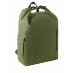 Rolltop-RPET-Laptoprucksack mit elastischer Seitentasche 15'' farbe militärgrün