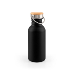 Edelstahlflasche mit Bambusdeckel mit Trageschlaufe 580ml farbe schwarz