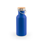 Edelstahlflasche mit Bambusdeckel mit Trageschlaufe 580ml farbe blau