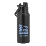 Doppelwandige Edelstahlflasche mit 2-in-1-Trinkaufsatz 830ml farbe schwarz Ansicht mit Logo 1