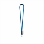 Rundkordel-Lanyard aus Polyamid mit Karabinerhaken und sublimierbarem Etikett farbe blau