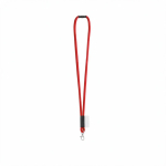 Rundkordel-Lanyard aus Polyamid mit Karabinerhaken und sublimierbarem Etikett farbe rot
