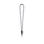Rundkordel-Lanyard aus Polyamid mit Karabinerhaken und sublimierbarem Etikett farbe weiß/blau