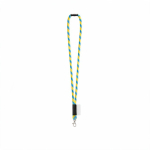 Rundkordel-Lanyard aus Polyamid mit Karabinerhaken und sublimierbarem Etikett farbe cyan-blau