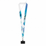 Sublimiertes Polyester-Lanyard mit Karabinerhaken und Handyhalter 2 cm Ansicht mit Druckbereich