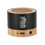 Tragbarer Lautsprecher aus recyceltem Aluminium mit Freisprechfunktion 3W farbe schwarz Ansicht mit Logo 3