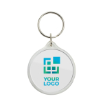 Kunststoff-Schlüsselanhänger aus europäischer Fertigung mit Metallring farbe transparent Ansicht mit Druckbereich