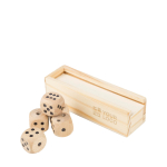 Würfelspiel aus Buchenholz in einer Box mit Schiebedeckel farbe holzton Ansicht mit Druckbereich