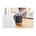 Kugelschreiber aus Kunststoff mit Bambusdrücker und weißem Clip, blaue Tinte achte Ansicht