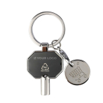 Schlüsselanhänger aus recyceltem Zink mit Heizkörperentlüfter und Einkaufschip farbe schwarz Ansicht mit Druckbereich