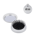 Rundes Taschenetui mit Spiegel und Bürste farbe weiß Ansicht mit Druckbereich