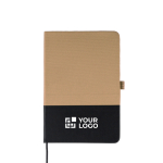 RPET-Notizbuch A5 mit PU-Detail im unteren Bereich, linierte Seiten farbe beige Ansicht mit Druckbereich