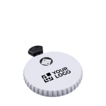 Mechanischer Kunststoffwürfel mit Flaschenöffner und Druckknopf farbe weiß/schwarz Ansicht mit Druckbereich