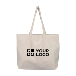 Cordtasche mit langen Henkeln, Hauptfach und Innentasche farbe beige Ansicht mit Druckbereich