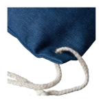 Kordelrucksack aus recyceltem Denim mit naturfarbenen Kordeln erstes Detailbild