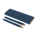 Set aus Aluminium-Kugelschreiber und Rollerball mit Bambusdetails, blaue Tinte farbe blau erste Ansicht