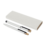 Set aus Aluminium-Kugelschreiber und Rollerball mit Bambusdetails, blaue Tinte farbe weiß erste Ansicht