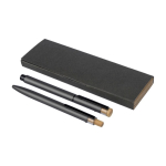 Set aus Aluminium-Kugelschreiber und Rollerball mit Bambusdetails, blaue Tinte erste Ansicht