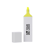 Textmarker aus Kunststoff mit weissem Gehäuse und farbigem Detail farbe gelb Ansicht mit Druckbereich