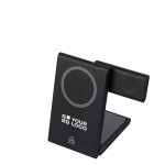 Ultraflache magnetische 3-in-1 Wireless-Ladestation 15 W farbe schwarz Ansicht mit Druckbereich