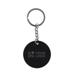 Runder Schlüsselanhänger aus recyceltem Edelstahl und Gummi farbe schwarz Ansicht mit Druckbereich