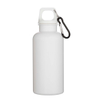 Flasche aus recyceltem Kunststoff mit Karabiner und Schraubdeckel 400ml farbe weiß zweite Vorderansicht